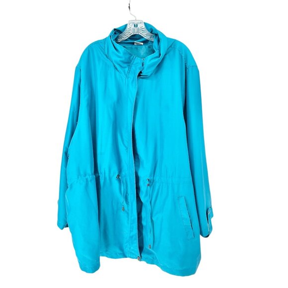 Womens Jacket Size 4X Teal Lightweight Hooded Adjustable Waist Snap Closures - Picture 1 of 7